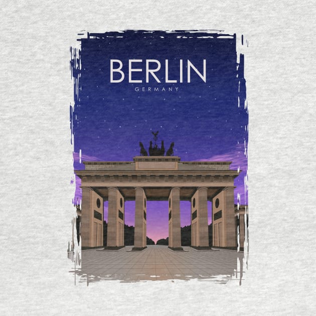 Berlin Germany Monument Vintage Travel Poster at Night by jornvanhezik